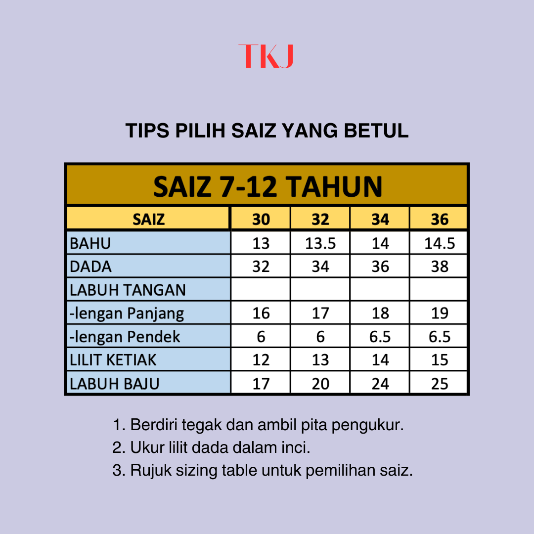 Kanak-kanak Kolar Lengan Panjang ( 7 - 12 Tahun )